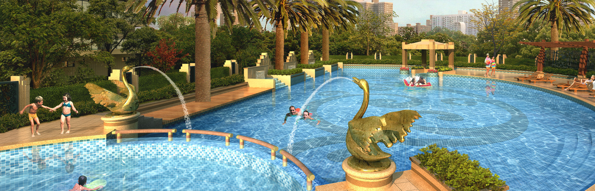 別墅休閑生活（泳池、魚(yú)池、水景）